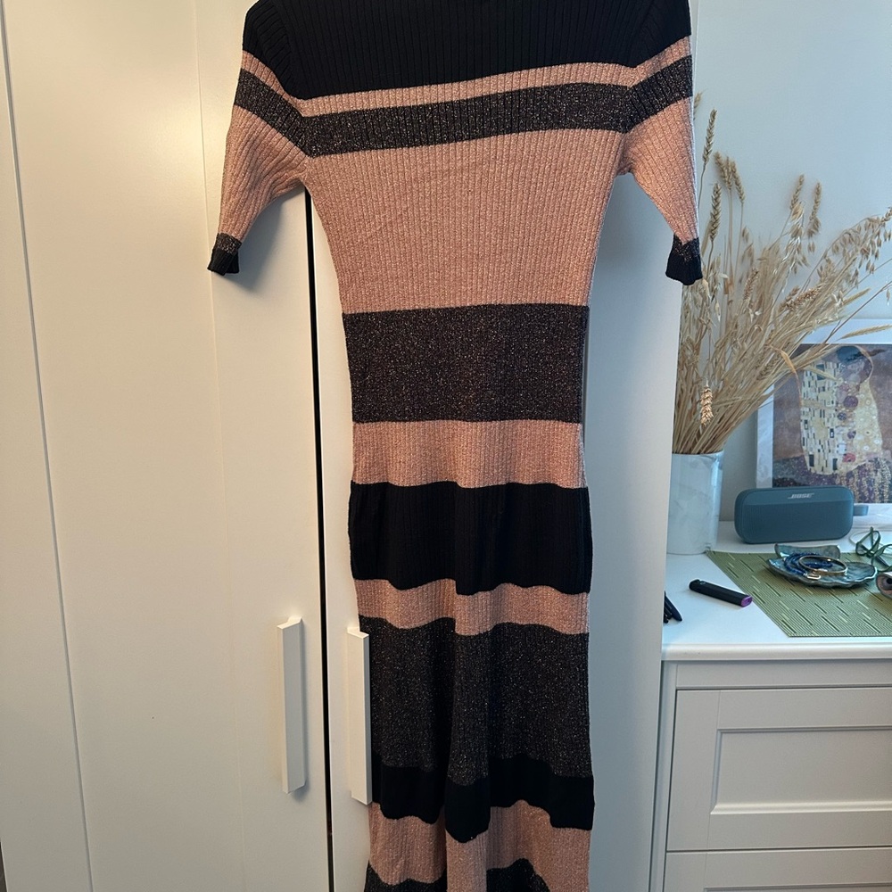 Massimo Dutti Black and Pink Striped Long Sleeve Dress - Picture 3 of 4